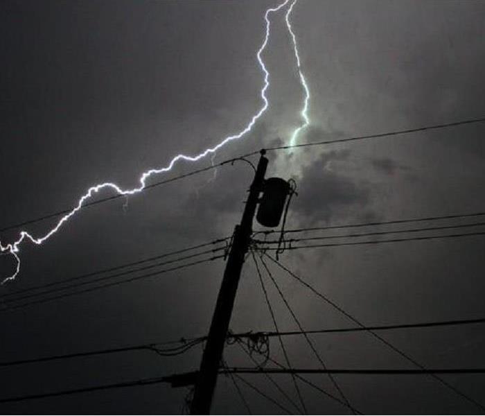 Lightning striking a power line.